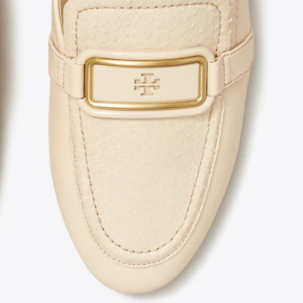 Tory Burch $348 Georgia Backless Loafer New Cream Snake Embossed Logo Buckle - Picture 9 of 11